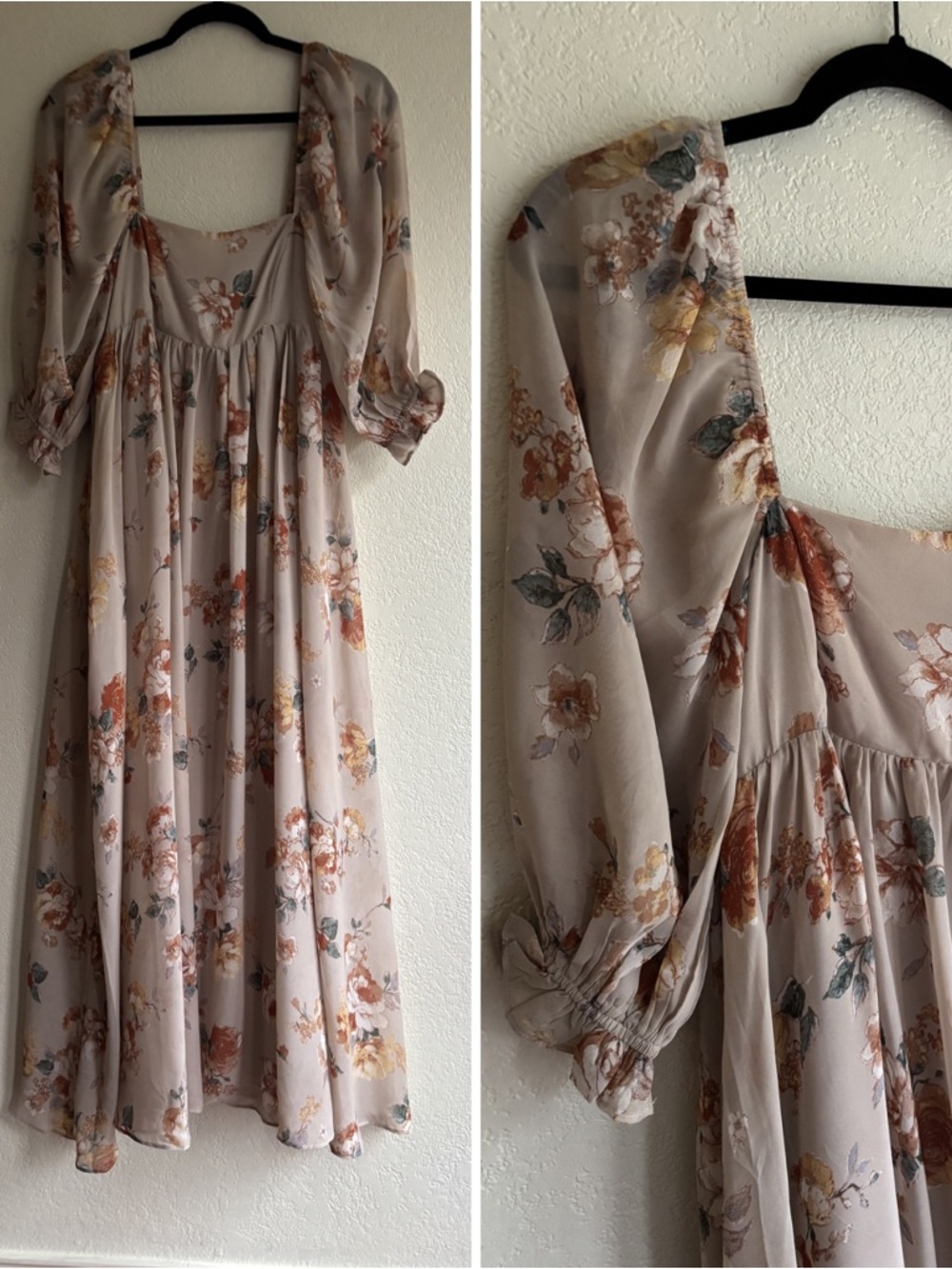 Storia Floral Babydoll Maxi Dress 3/4 Puff Sleeves Wedding Guest Milkmaid